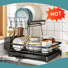 Home Kitchen 2-Tier Stainless Steel Foldable Dish Racks ,18.9"x12.2"x11.8"in, Black