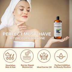 16fl.oz Organic Grapeseed Oil for Skin Care Cold Pressed Pure Natural Carrier Oil Body Oil Massage Nourish Moisturize Brighten