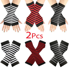 New Winter Warm Long Sleeves Gloves for Man Women Fingerless Stripe Hip-Hop Punk Korea Knitted Elbow Mittens Elastic Warmer Arm