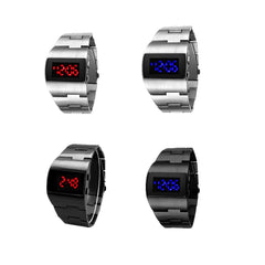 Digital Mens Watches Black Stainless Steel Bracelet Men Electronic Wrist Watches Jewelry Gift