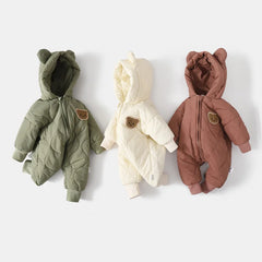  Winter Baby Outwear Clothing Fur Lining Warm Toddler Girl's Boy's Rompers Cartoon Bear Infant Jumpsuit