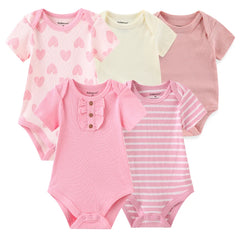 Unisex Solid Color 5Pieces Baby Girl Clothes Cotton Newborn Bodysuits Cartoon Print Baby Boy Clothes Set Summer Bebes