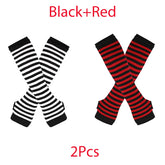 New Winter Warm Long Sleeves Gloves for Man Women Fingerless Stripe Hip-Hop Punk Korea Knitted Elbow Mittens Elastic Warmer Arm