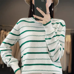 Spring Women's Pullover Sweater Striped Two-Color Sweater Long Sleeve Crewneck New 100% Cotton Pullover Sweater For Women-SMY251
