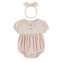 Baby Girl Clothes Sets Cotton Bodysuit +Headband Short Sleeve Newborn Baby Girl Jumpsuit Summer Solid Color 6-24Months Bebes
