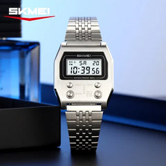 SKMEI 2460 Wristwatches Reloj Hombre Waterproof Digital Watch for Men Stainless Steel Sport Luxury Retro LED Electronic Mens