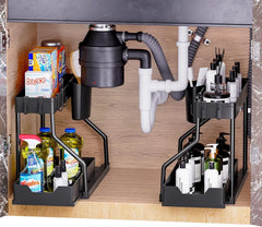 Under-sink storage rack, kitchen cabinet storage, dual-slide storage drawer, multi-purpose bathroom storage basket