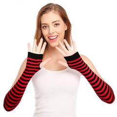 New Winter Warm Long Sleeves Gloves for Man Women Fingerless Stripe Hip-Hop Punk Korea Knitted Elbow Mittens Elastic Warmer Arm