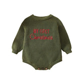 0-18M Newborn Baby Girl Boy Christmas Sweater Romper Letter Embroidery Long Sleeve Crew Neck Knit Bubble Jumpsuit