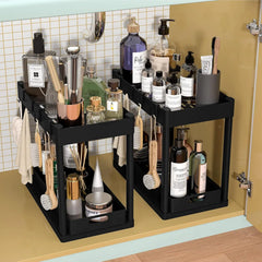 2-Piece Double-Tier Pull-Out Under-Sink Storage Rack Set Kitchen and Bathroom Sink Shelving Unit, Storage Rack