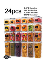 24pcs New Kitchen Sealed Storage Box Set Dry Food Storage For Sugar, Flour, Baking PP Material Comes with Convenience Stickers