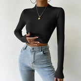 Autumn Winter Mock Neck Women Sweater Vintage Basic Solid Knitted Tops Casual Slim Pullover Sweaters Chic Jumpers Crop Top
