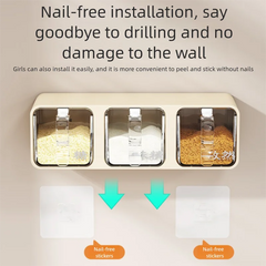 AOBT Wall-mounted moisture-proof seasoning box for home kitchen with condiment bottles for salt, MSG, and other condiments.