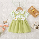 Baby Girl Dresses Summer Flower Printed Sweet Doll Collar Short Sleeved Children Clothing for Baby