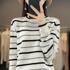 Spring Women's Pullover Sweater Striped Two-Color Sweater Long Sleeve Crewneck New 100% Cotton Pullover Sweater For Women-SMY251