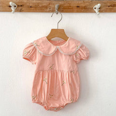 New Summer Newborn Baby Girl Romper 0-24M Baby Girl Clothing Cotton Pink Embroidered Flowers Cotton Toddler Baby Girls Jumpsuit