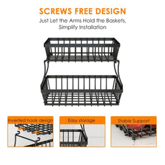 2-Layer Metal Fruit Basket, Countertop Storage Rack for Kitchen, Bathroom, Living Room - Detachable, Black