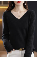 Chic Casual Autumn Winter Basic Sweater Pullovers Women V-neck Solid Knit Loose Pullover Female Long Sleeve Warm Khaki Sweater