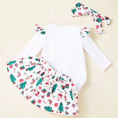 My First Christmas Outfit Baby Girl White Christmas Bodysuit Green Tree Tutu Skirt Headband First New Year Party Sweet Clothes