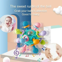 Silicone Teether Baby Toys 0 12 Months Rotating Rattle Ball Grasping Activity Baby Development Toy Baby Sensory Toys for Babies