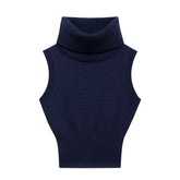 JNLEAOG Faionable Knitted ort Vest for Women Autumn Street Sle Stand Collar Svel Polyester Fiber Pure Color