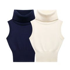 JNLEAOG Faionable Knitted ort Vest for Women Autumn Street Sle Stand Collar Svel Polyester Fiber Pure Color