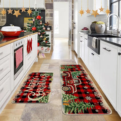 VIKAMA1/2PCS Lovely Christmas Gingerbread Man Crystal Velvet Kitchen Floor Mat Easy Care Floor Mat Entry Door Mat Home Decor