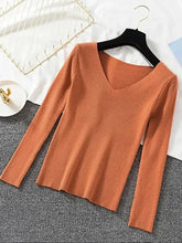 2025 Fashion V-neck Elastic Basic Top New Women Sweater Autumn Winter Long Sleeve Pullover Female Winter Solid Knitted Jumper