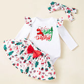 My First Christmas Outfit Baby Girl White Christmas Bodysuit Green Tree Tutu Skirt Headband First New Year Party Sweet Clothes
