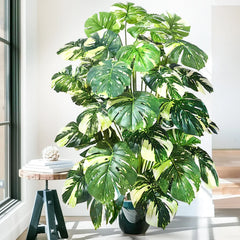 40-130cm(51.18in) Artificial Monstera Plant Fake Palm Tree Plastic Turtle Leaf Green Plant for Home Garden Room Office Decor
