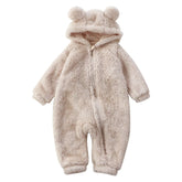 Winter Baby Rompers Girls Solid Fleece Warm Soft Bear Ear Jumpsuit Infant Hooded Long Sleeve Skin-Friendly Rompers Baby Clothes