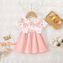 Baby Girl Dresses Summer Flower Printed Sweet Doll Collar Short Sleeved Children Clothing for Baby