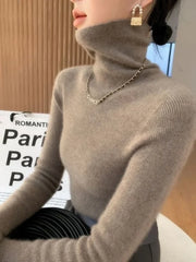 2025 Korean Style Turtleneck Long Sleeve Pullover Fashion Soft Warm Basic Sweater Women's Autumn Winter Slim Solid Knitwear Tops