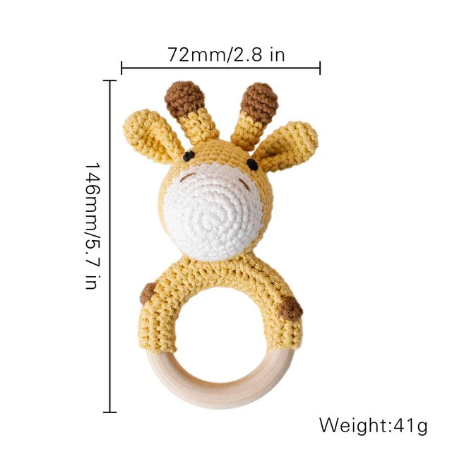 1Pc Baby Rattle Toys Wooden Teether Crochet Pattern Rattle Rabbit Lion Fox BearToy Newborn Gift Baby Teether Crochet Custom Name