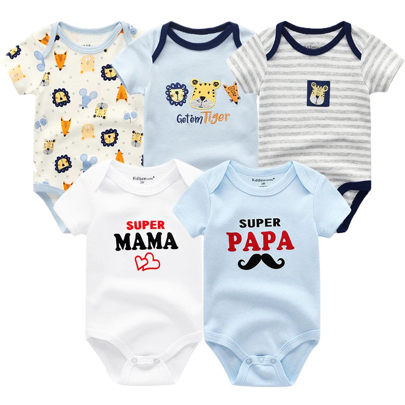 5Pcs/Set Baby Boys Jumpsuit Cartoon Newborn Girl Rompers Cotton Soft Infant Bodysuit Spring Summer Casual ropa bebe Costume Cute