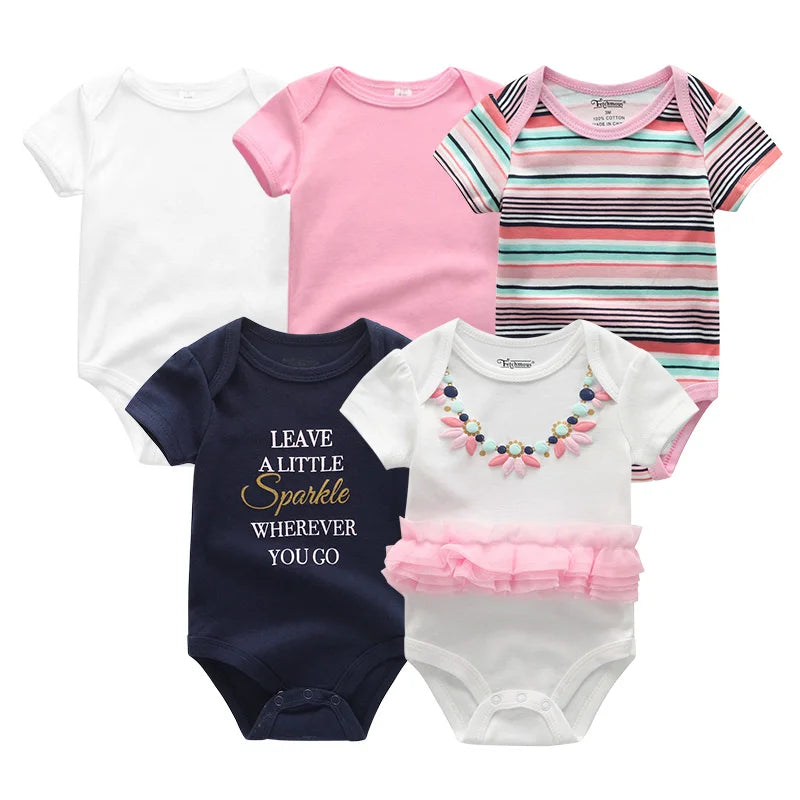 Unisex Solid Color 5Pieces Baby Girl Clothes Cotton Newborn Bodysuits Cartoon Print Baby Boy Clothes Set Summer Bebes