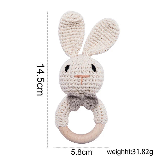 1Pc Baby Rattle Toys Wooden Teether Crochet Pattern Rattle Rabbit Lion Fox BearToy Newborn Gift Baby Teether Crochet Custom Name