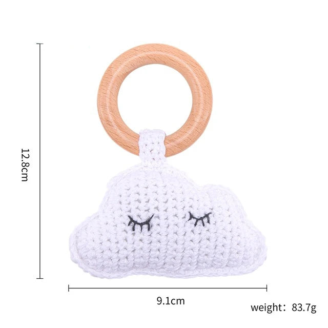 1Pc Baby Rattle Toys Wooden Teether Crochet Pattern Rattle Rabbit Lion Fox BearToy Newborn Gift Baby Teether Crochet Custom Name