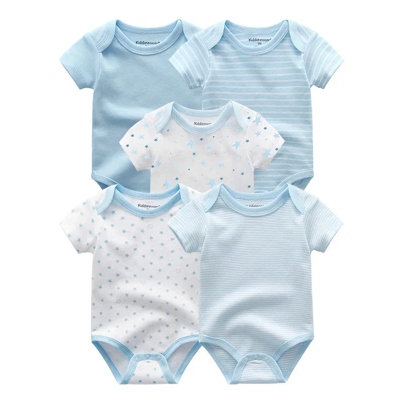 Unisex Solid Color 5Pieces Baby Girl Clothes Cotton Newborn Bodysuits Cartoon Print Baby Boy Clothes Set Summer Bebes