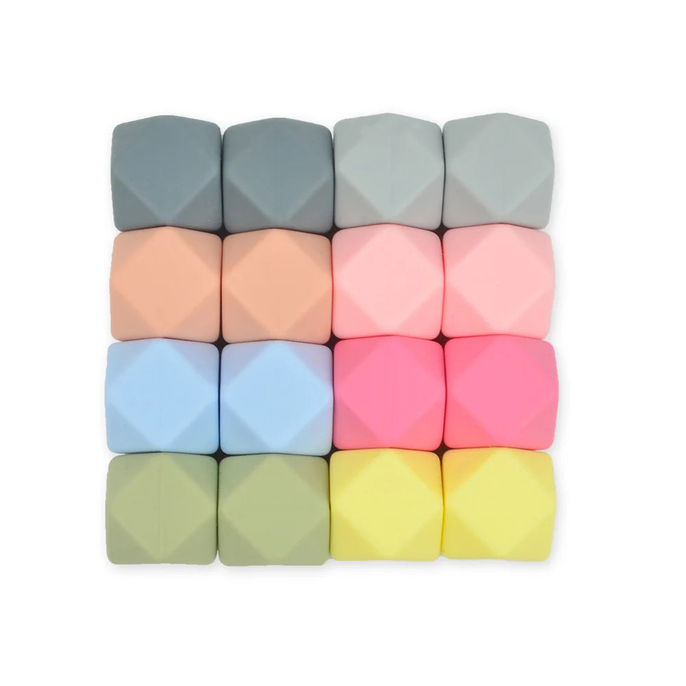 LOFCA 50pcs 14mm Mini Hexagon silicone beads Baby Teether BPA Free DIY Necklace Pacifier Chain Baby Teething Care Infant