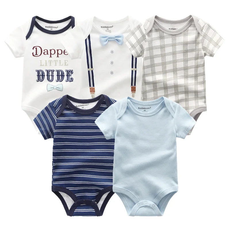 Unisex Solid Color 5Pieces Baby Girl Clothes Cotton Newborn Bodysuits Cartoon Print Baby Boy Clothes Set Summer Bebes