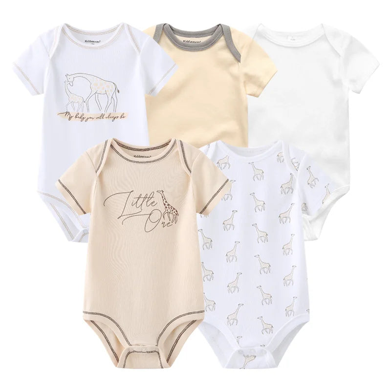Unisex Solid Color 5Pieces Baby Girl Clothes Cotton Newborn Bodysuits Cartoon Print Baby Boy Clothes Set Summer Bebes