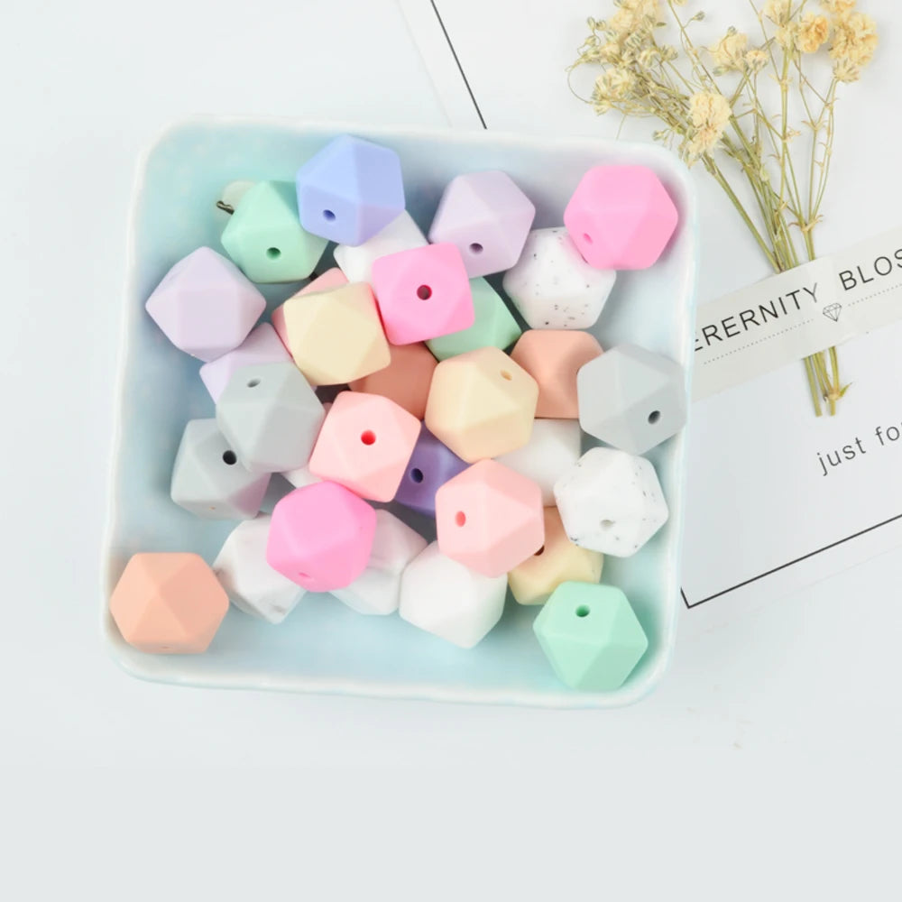 LOFCA 50pcs 14mm Mini Hexagon silicone beads Baby Teether BPA Free DIY Necklace Pacifier Chain Baby Teething Care Infant
