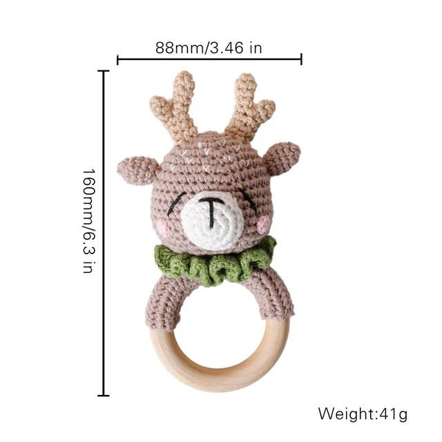 1Pc Baby Rattle Toys Wooden Teether Crochet Pattern Rattle Rabbit Lion Fox BearToy Newborn Gift Baby Teether Crochet Custom Name