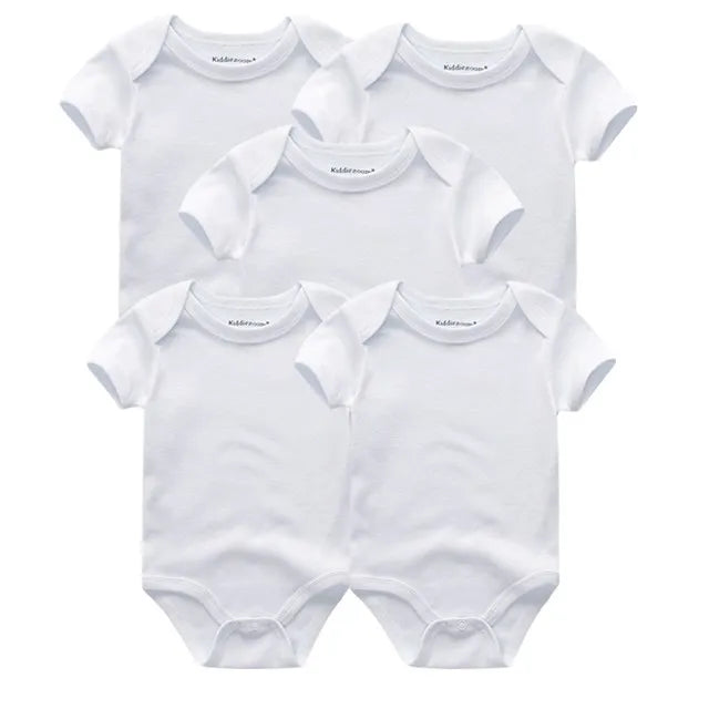 Unisex Solid Color 5Pieces Baby Girl Clothes Cotton Newborn Bodysuits Cartoon Print Baby Boy Clothes Set Summer Bebes