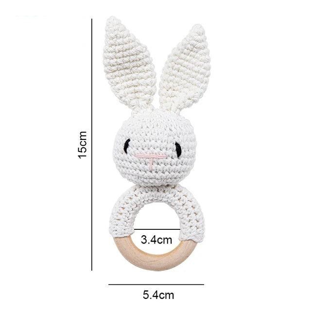 1Pc Baby Rattle Toys Wooden Teether Crochet Pattern Rattle Rabbit Lion Fox BearToy Newborn Gift Baby Teether Crochet Custom Name