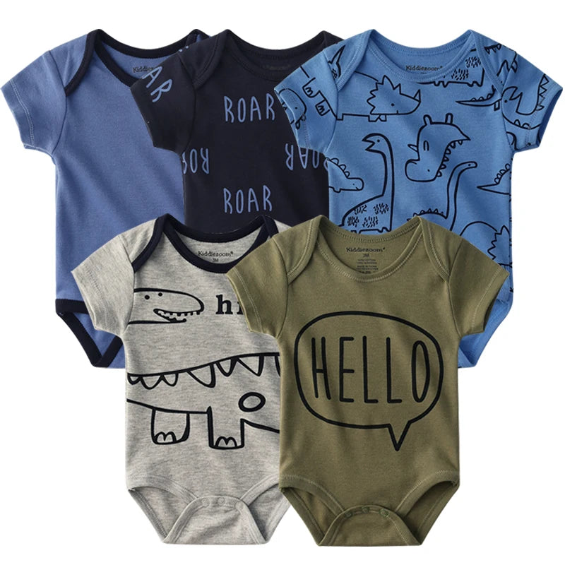 Unisex Solid Color 5Pieces Baby Girl Clothes Cotton Newborn Bodysuits Cartoon Print Baby Boy Clothes Set Summer Bebes