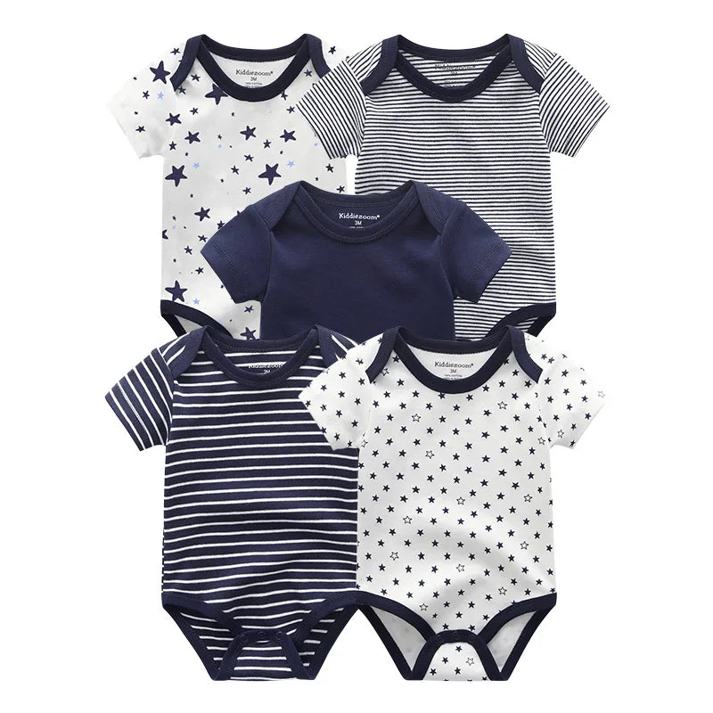 Unisex Solid Color 5Pieces Baby Girl Clothes Cotton Newborn Bodysuits Cartoon Print Baby Boy Clothes Set Summer Bebes