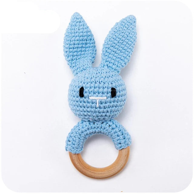 1Pc Baby Rattle Toys Wooden Teether Crochet Pattern Rattle Rabbit Lion Fox BearToy Newborn Gift Baby Teether Crochet Custom Name