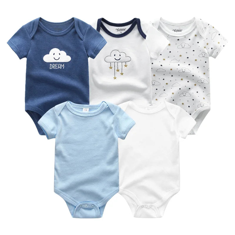 Unisex Solid Color 5Pieces Baby Girl Clothes Cotton Newborn Bodysuits Cartoon Print Baby Boy Clothes Set Summer Bebes